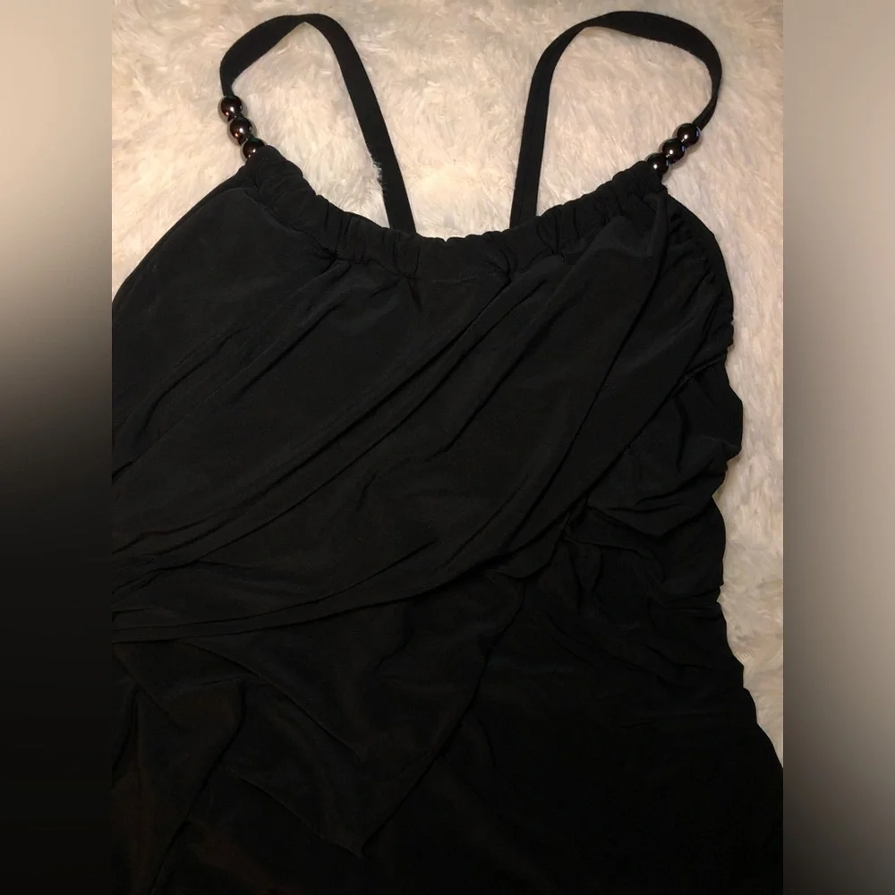Slimming Draped One-Piece  Black Swimsuit with Straps size 14 8 and 4